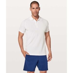 Lululemon Metal Vent Polo Men's Large L White Tech Striped Short Sleeve Athletic